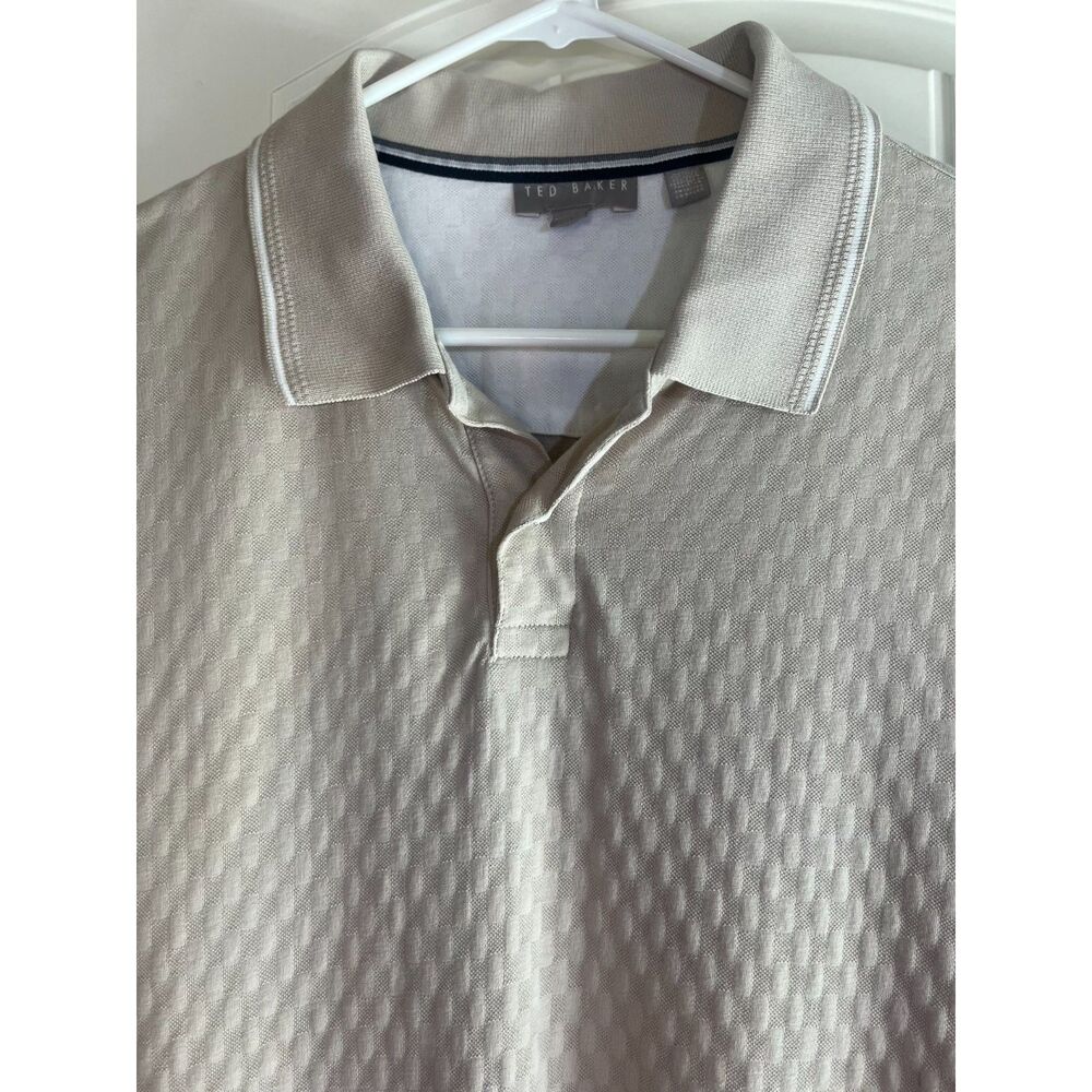 Ted Baker Men's Large Textured Jacquard Polo Beige Cream Short Sleeve